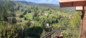 a person standing on a balcony looking at a mountain at Буркут in Yaremche +5 photos