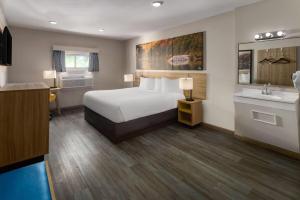 a hotel room with a bed and a sink at Days Inn by Wyndham Moosic in Moosic