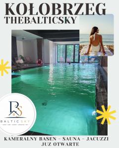 a magazine cover with a woman sitting in a swimming pool at BalticSky Loft Premium, Apartament Kołobrzeg, Basen, Jacuzzi, Sauna in Kołobrzeg