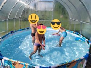 a group of people in a swimming pool at Family vacations house in Tīnūži
