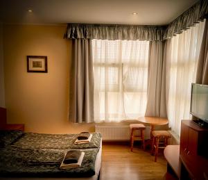 a hotel room with a bed and a window at Villa Aqua in Międzyzdroje