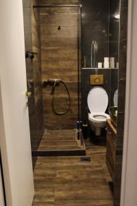 a bathroom with a shower with a toilet in it at Om relax apartman in Prijedor