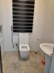 a bathroom with a white toilet and a sink at 5and6 Apartments in Abuja
