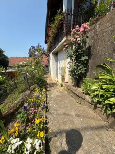 a garden with flowers on the side of a building at Studio Apartman Đurđevak 2 in Banja Koviljača