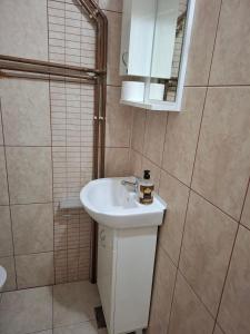 a bathroom with a white sink and a mirror at Queen Apartmani in Soko Banja +34 photos