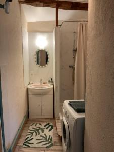 a bathroom with a sink and a washing machine at Parenthèse clunysoise in Cluny