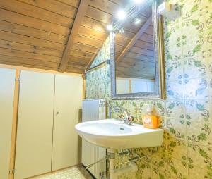 un bagno con lavandino e specchio di Chalet Weid - Aare Jungfrau AG a Grindelwald