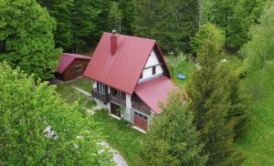an aerial view of a house with a red roof at Kuća za odmor Curl in Delnice