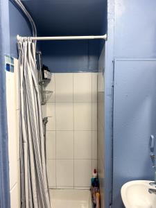 a bathroom with a shower and a sink at The Blue Cottage in Nice