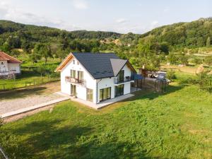 an aerial view of a house with a yard at Casa Andrei Guesthouse in Bărăşti