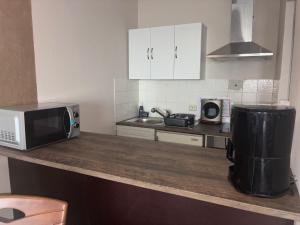 a kitchen counter with a microwave and a sink at Apartment 231 in Hohegeiß