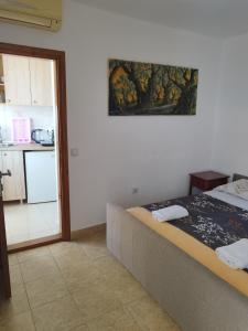 a small bedroom with a bed and a kitchen at Cosy Apartment in Ulcinj with Sea View - 40 m² in Ulcinj +8 photos