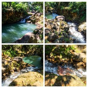 a series of four pictures of a river at Appartement charmant à Sainte-Rose avec terrasse et jardin in Sainte-Rose