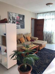 a living room with a couch and a table at Welcoming apartment with mountain view in El Paso