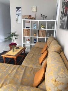 a living room with a bed and a table at Welcoming apartment with mountain view in El Paso