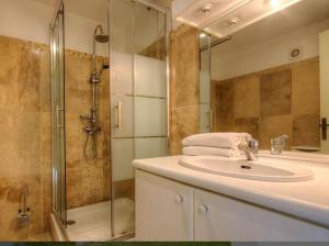a bathroom with a sink and a shower at Studio accueillant à Moltifao 30 m² avec terrasse et jardin in Moltifao