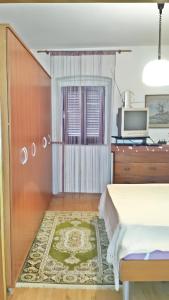 a bedroom with a bed and a desk and a television at Spacious Apartment in Zlarin + terrace in Zlarin
