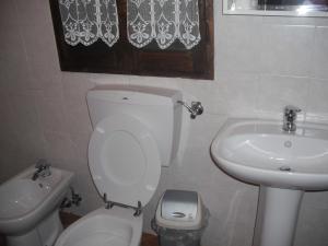 a small bathroom with a toilet and a sink at Comfortable Chalet in Giarola with Mountain View in Busana