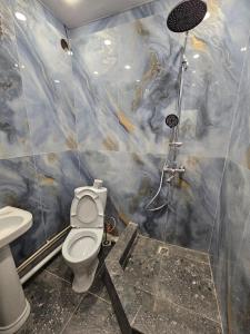 a bathroom with a toilet and a shower at Престиж 2 номер in Shymkent