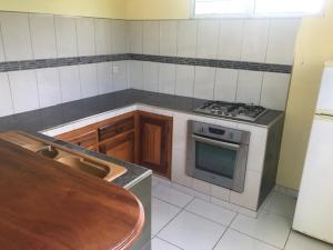 a kitchen with a stove and a sink at Appartement avec vue sur la mer à Le Marin, Climatisé, 80 m² in Le Marin