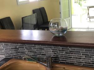 a fish bowl sitting on a counter next to a sink at Appartement avec vue sur la mer à Le Marin, Climatisé, 80 m² in Le Marin