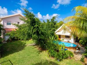 a villa with a pool and a palm tree at Chalet confortable au Vauclin avec piscine privée in Le Vauclin +11 photos