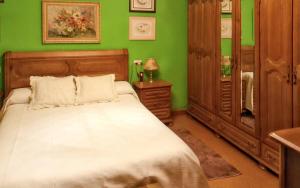 a bedroom with a bed and a green wall at Elegant Villa in Tui with Private Pool in Tui