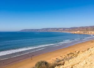 a view of a beach with birds on the shore at Charming Apartment in Imi Ouaddar in Agadir nʼ Aït Sa
