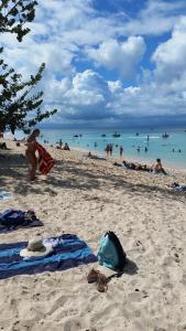 a group of people on a beach with the ocean at Appartement confortable avec terrasse à Petit-Canal - 50 m² in Petit-Canal