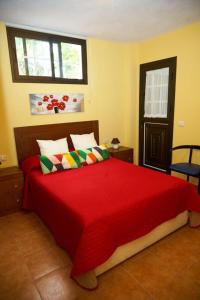 a bedroom with a large bed with a red blanket at Cosy chalet with panoramic views in Icod de los Vinos - 70m² in Icod de los Vinos