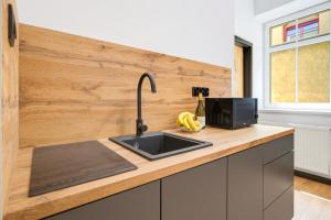 a kitchen with a sink and a counter top at Centrum Grand Apartments in Rybnik +18 photos