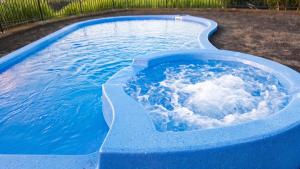 a plunge pool with blue water in a yard at Villa enchanteresse à Saint-Benoît avec piscine privée in Saint-Benoît