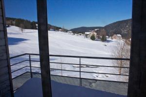 a view of a snow covered field from a window at Appartement accueillant à Xonrupt-Longemer 70 m² avec jardin privatif in Xonrupt-Longemer