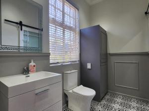 a bathroom with a white toilet and a sink at GreenMarket Apartment in Knysna