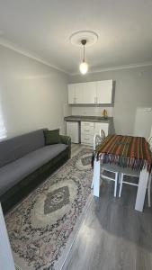 a living room with a couch and a table at Hamsiköy Doruk Apart in Macka