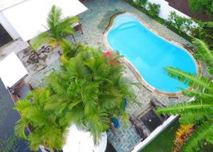 an overhead view of a swimming pool with palm trees at Modern Apartment in Pereybere + Pool in Pereybere +11 photos