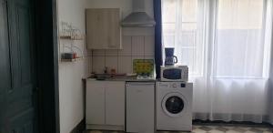 a kitchen with a washing machine and a washer at Studio - Le Saule in Foissiat
