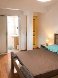 a bedroom with a large bed and a bathroom at Appartement lumineux aux Trois-Îlets in Les Trois-Îlets