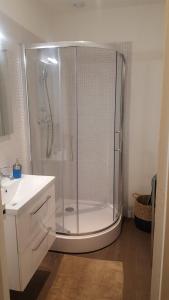 a bathroom with a shower and a sink at Charmant Studio à 2pas du Château de Vincennes in Vincennes