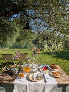 a table with plates of food on top of it at Giardino Antico in Montecarotto