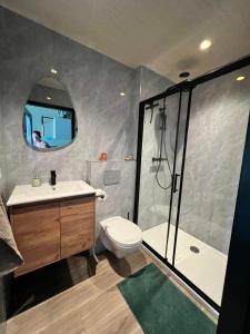 a bathroom with a sink and a toilet and a shower at De Hombrake, Bed & Breakfast in Wilp +24 photos