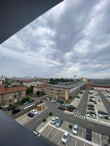 a view of a parking lot with cars in a parking lot at Apartamente Arad Premium in Arad