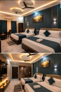 a hotel room with two beds and a tv at Hotel New Residency Ayodhya in Ayodhya