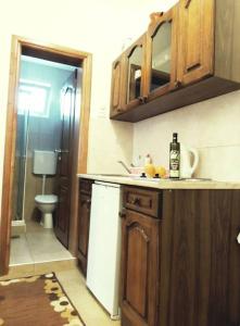 a small kitchen with a sink and a toilet at Sea View Apartment - Ulcinj - 40 sqm in Ulcinj