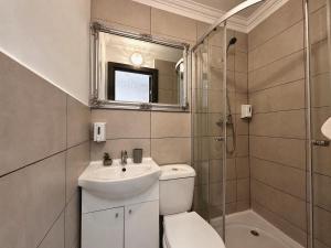 a bathroom with a sink and a toilet and a shower at Silver Residence Brașov in Braşov +12 photos