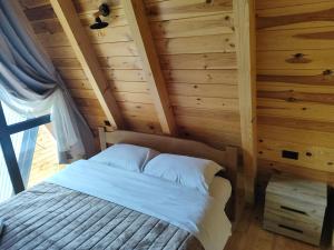 a bedroom with a bed in a wooden cabin at Villa Moonlight,Žabljak in Žabljak