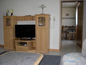 a living room with a tv and a entertainment center at Ferienwohnung Steinebach in Daun