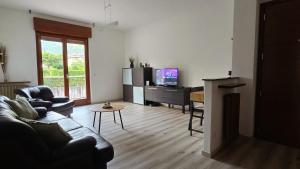 a living room with a couch and a tv at MAGIA - Tra Laghi e Montagne in Gravellona Toce