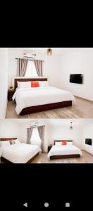two pictures of a bedroom with two beds at Modern Family Home in Ikoyi in Lagos