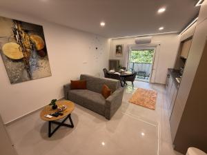 a living room with a couch and a table at ViA Lux Apartman in Pécs +38 photos